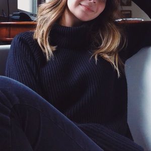 Aritzia Wilfred Black Merino Wool Turtleneck